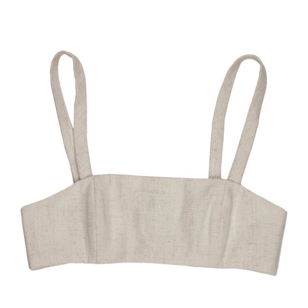 Ronny Kobo Cropped Linen-Blend Tank Top in Beige